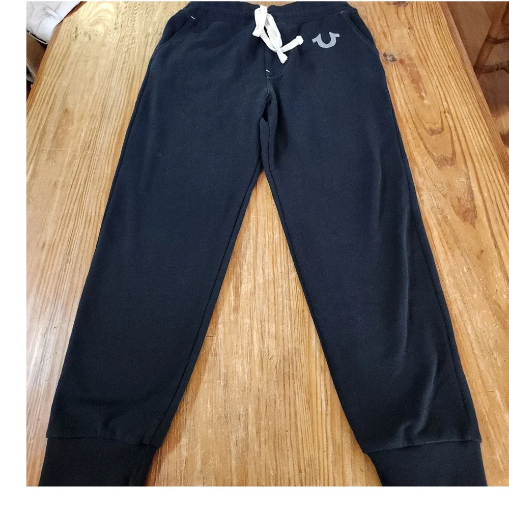 True Religion Black Men's Sweatpants Joggers Drawstring Waist Logo Pockets Large